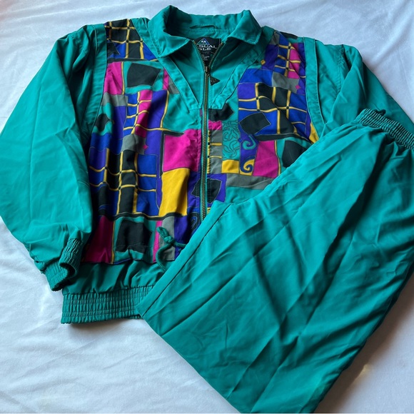 L Casual Isle Track Suit Nylon Aztec Motif Purple Teal Large Lined Vintage Retro - Picture 13 of 15